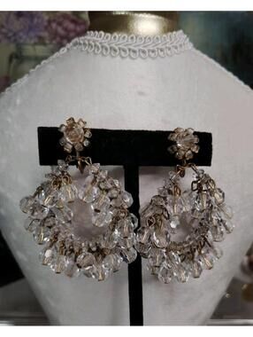 MIRIAM HASKELL VINTAGE Crystal Glass Chandelier Earrings SIGNED
